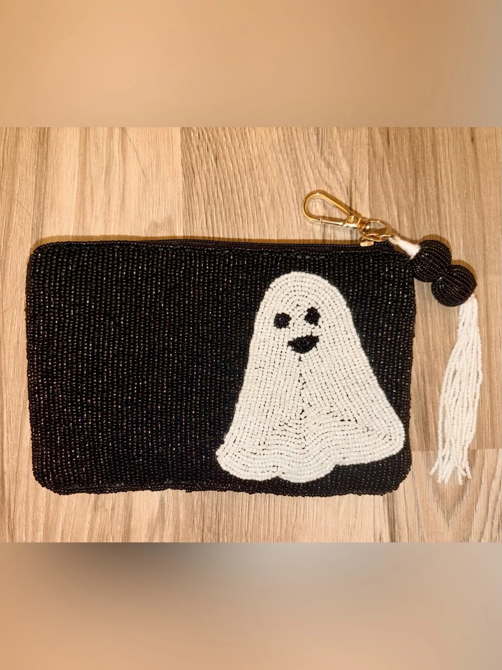Brand new Halloween 👻 Beaded Ghost Wristlet Pouch - Black & White